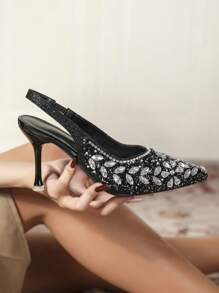 CUCCOO TILAWA Women Pointed Toe Stiletto High Heels, Versatile For Daily, French Elegant & Sexy Suitable For Wedding Party, Crystal Decorated For Christmas And New Year Holiday Vibe Fall And Winter - Black - View 4