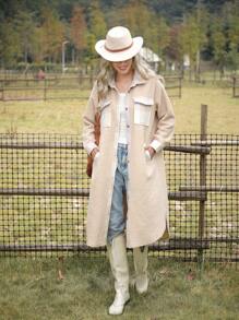 LanaWest Plaid Flap Pocket Drop Shoulder Teddy Outerwear Fall Cloth For Women - Multicolor - View 4