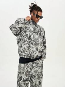 AXEPEAK Men's Digital Print Loose Fit Long Sleeve Jacket & Outerwear, Green Street Wear Graphic Rapper Lightweight Jacket, For Friends, Husband, Boyfriend Gifts, For Fall Winter