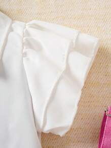 SHEIN Baby Girl Summer Denim Suspender Skirt And Solid Simple Ruffle Trim Top 2-Piece Set - Pink - View 6