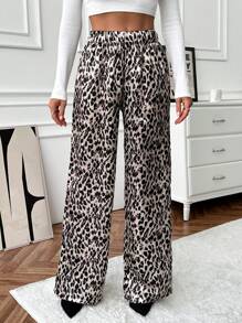 EURMUSE 女士褶皱豹纹休闲裤，适合日常穿着