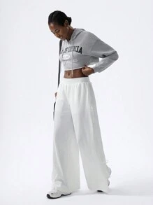 VARSITIE 白色蝴蝶结超宽松女式长裤 - 白色 - 查看 4