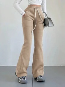 INAWLY Solva Women Casual Front Tie Pockets Sweatpants, Daily Wear Graduation,Back To School Outfits,Graduation,Teacher Outfits For Women,Back To School Fall Cloth For Women - Khaki - View 2