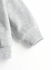 SHEIN 2pcs Baby Boys Street Style Loose Soft Round Neck Towel Embroidery Letter Long Sleeve Sweatshirt & Elastic Waist Drawstring Casual All-Match Simple Elastic Jeans Set - Light Grey - View 3