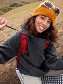 In My Nature Camicetta casual da donna con bottoni sul davanti, maniche lunghe e tasche, tinta unita