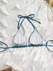 Swim Mod 1 szt. Damski materiał teksturowany Halter Neck Bikini Top na letnią plażę