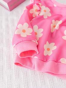 Cozy Pixies 2pcs/Set Baby Girl Floral Print Ruffle Collar Sweatshirt And Elastic Cuff Pants - Pink - View 6