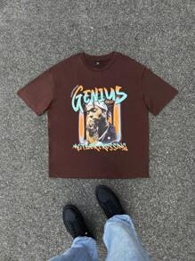 Mainfolk Unisex Knit Loose Drop Shoulder Short Sleeve T-Shirt, Suitable For Summer - Coffee Brown - View 1