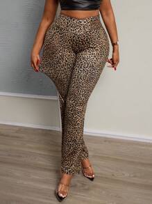 Slaydiva 大码女式时尚豹纹紧身裤 - 棕色 - 查看 1