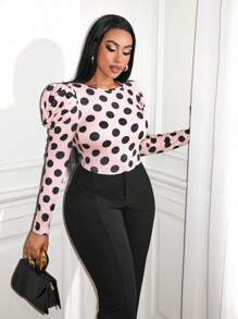 Zolique 轻奢优雅冬季女装长袖波点印花后背镂空吊带设计女T恤秋季女装 - 彩色 - 查看 6