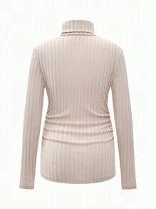 SHEIN Pregant Women Casual Solid Color High Neck Slim Fit Long Sleeve T-shirt, Jesień, Dla kobiet w ciąży