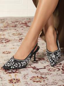 CUCCOO TILAWA Women Pointed Toe Stiletto High Heels, Versatile For Daily, French Elegant & Sexy Suitable For Wedding Party, Crystal Decorated For Christmas And New Year Holiday Vibe Fall And Winter - Black - View 3