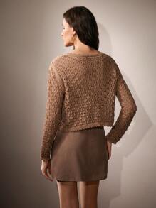 优雅手工钩织 3D 花卉针织棕色女式开衫 - 棕色 - 查看 2