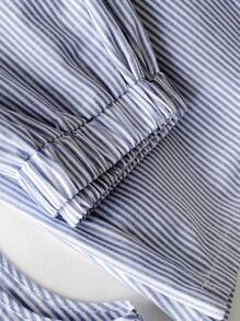 Comfortcana Women's Casual Tie Front Bow Sleeveless Blouse And Loose Striped Pants Set - Blue and White - View 10