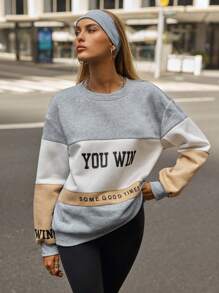 SHEIN Unity Women Casual Mixed Letter Print Long Sleeve Sweatshirt Thermal