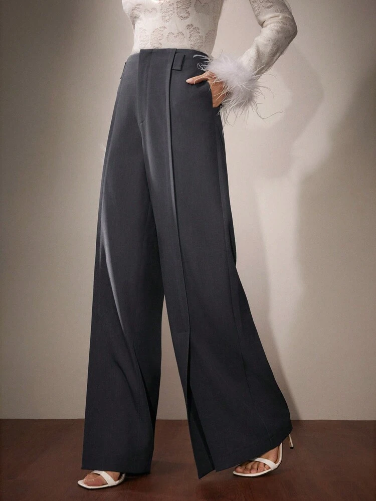 Fashion Casual Women's Design Front Slit Wide Leg Pants