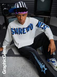 SHEIN Explorewe Teenage Boys Letter Print Hooded Long Sleeve Casual Sweatshirt - White - View 1