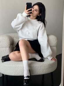 DAZY 情人节蝴蝶结装饰女式长袖运动衫 - 白色 - 查看 7