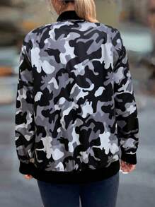 SHEIN LUNE Plus Size Front Zipper Long Sleeve Casual Camouflage Jacket, Suitable For Outdoor Wear - Multicolor - View 2