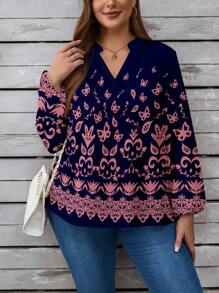 Glamance Beatriz Santos Women Navy Blue Plus Size Blouses Short Sleeve Notched Boho Plain,All Over Print, Summer Outfits For Women Summer Tops Going Out