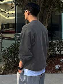 DAZY Men's Casual Loose Letter Print Sweatshirt, Autumn - Grey - View 2