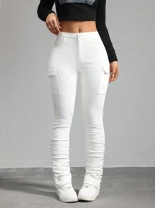 SHEIN Tall Women's Jeans White Skinny Stretch Work Pocket Pants Denim Jeans Pants Stacked Women Jeans Tall Women Pants Y2k Jeans Women Tights Cargo Pants Stacked Women Jeans Tall Women Pants