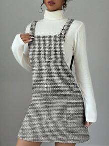 Chiquease Vestido estilo pichi corto minimalista a cuadros con tirantes anchos para mujer, informal