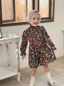 SHEIN LMoss Kids Váy ren tay bèo nhún họa tiết hoa bụi bặm LMoss Young Girl dành cho bé gái và bé gái - Nhiều màu - Xem 3