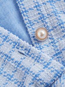SHEIN MOD Vintage Plaid Patchwork Pleated Short Sleeve Dress Back To School Clothes School Outfits Old Money Style - Blue and White - View 3