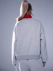 Musera Sport Letter Graphic High Neck Sport Sweatshirt ,Padel, Tennis, Pickleball Casual - Light Grey - View 3