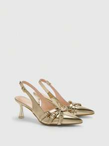CUCCOO BIZCHIC Sepatu Hak Tinggi Wanita Chic dengan Gesper Samping, Ujung Lancip Seksi, Bagian Belakang Berongga, Cocok untuk Hari Valentine, Musim Semi, dan Natal. - Emas - View 6
