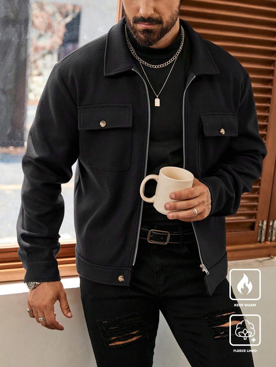 Manfinity Homme Giacca casual da uomo a maniche lunghe, stile corto, tinta unita, adatta per autunno, inverno e primavera, stile "Old Money" - nero - Visualizzare 1