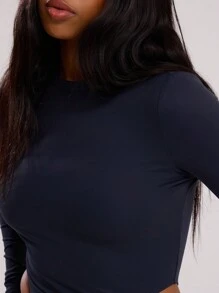 MUSERA ESSENTIALS Buttery Soft Long Sleeve Bodysuit Casual Spring Summer Vacation - Black - View 5