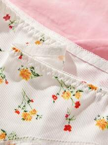 Braguitas triangulares acanaladas con ribete de encaje en contraste y flores pequeñas para adolescentes