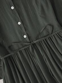 Franclia 女士纯色前扣收褶袖休闲连衣裙长款女装 - 軍綠色 - 查看 3