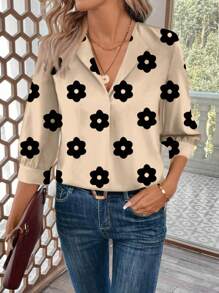 SHEIN LUNE 女士休闲简约豹纹衬衫，适合办公室穿着 - 彩色 - 查看 3