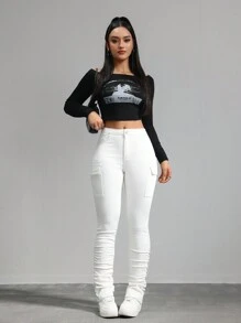 SHEIN Tall Women's Jeans White Skinny Stretch Work Pocket Pants Denim Jeans Pants Stacked Women Jeans Tall Women Pants Y2k Jeans Women Tights Cargo Pants Stacked Women Jeans Tall Women Pants