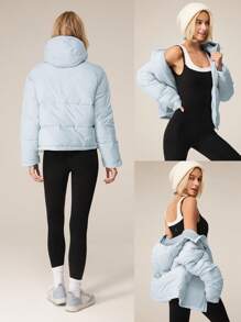 GLOWMODE Lightweight Warm Relax Fit Waist Length Adjustable Hooded Puffer Jacket Daily Casual Winter