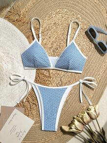 Bikini de dos piezas informal de vacaciones de verano azul casual para mujeres