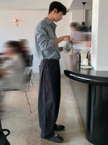 DAZY 男士休闲纯色西装裤，百搭日常穿着 - 藏蓝色 - 查看 8