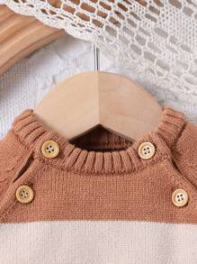 Baby Boy Casual Daily Contrast Color Raglan Sleeve Sweater And Pants, Autumn/Winter - Dark Green - View 3