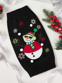 PETSIN Christmas Snowman Pattern Black Warm Pet Sweater - Black - View 1