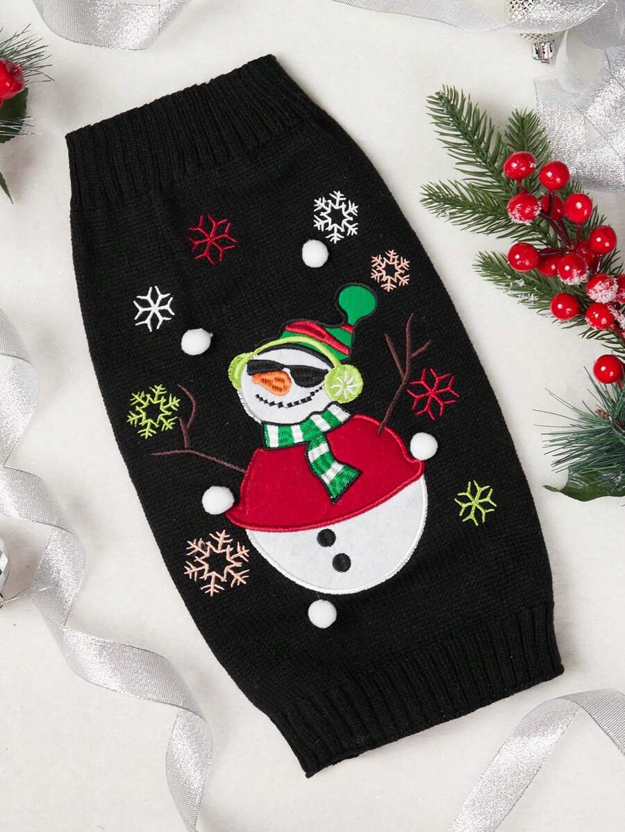PETSIN Christmas Snowman Pattern Black Warm Pet Sweater - Black - View 1