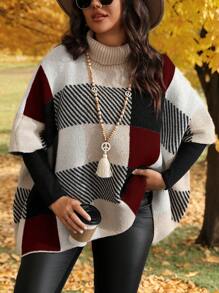 SHEIN LUNE Áo len chui đầu cổ cao màu khối thời trang cỡ lớn, phù hợp cho quần áo thu đông năm mới - Đỏ - Xem 3