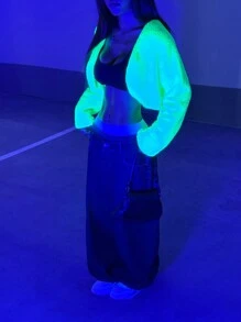 StreetHx Neon Green Glowing Reflective Fluffy Ladies Jacket/Shawl, For Parties Fall Winter Cloth For Women - Green - View 6