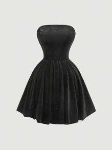 SHEIN MOD Plus Size Women Vintage Contrast Bow Decor Bandeau Dress, For Winter - Black and White - View 1