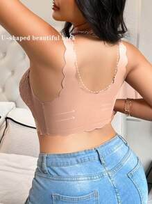 1pc Front Closure Contrast Lace Plus Size Wireless Bra Lingerie - Apricot - View 2