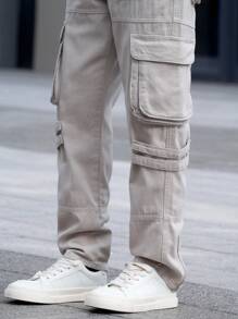 Claim Dot Men's Utility Pockets Casual Straight Leg Jeans - Grey - View 7