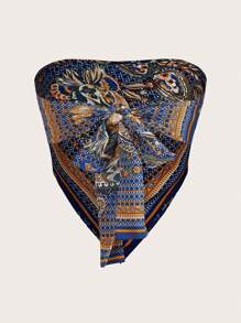 Soleia 花卉印花露背結飾細節抹胸 - 藏蓝色 - 查看 2