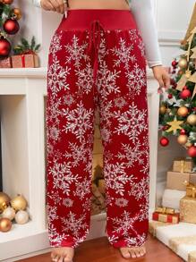 Flirla 大码女式雪花印花阔腿裤，休闲圣诞长裤 - 彩色 - 查看 1